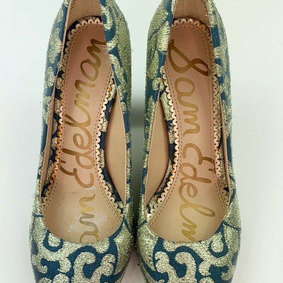 Sam Edelman Stillson Pumps 5.5 Blue Metallic Gold - Picture 3 of 7